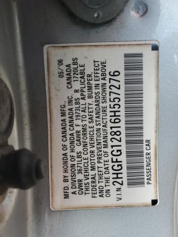 2HGFG12816H557276 - 2006 HONDA CIVIC EX GRAY photo 12