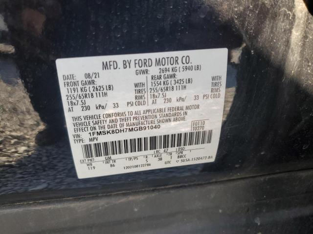 1FMSK8DH7MGB91040 - 2021 FORD EXPLORER XLT BLACK photo 14