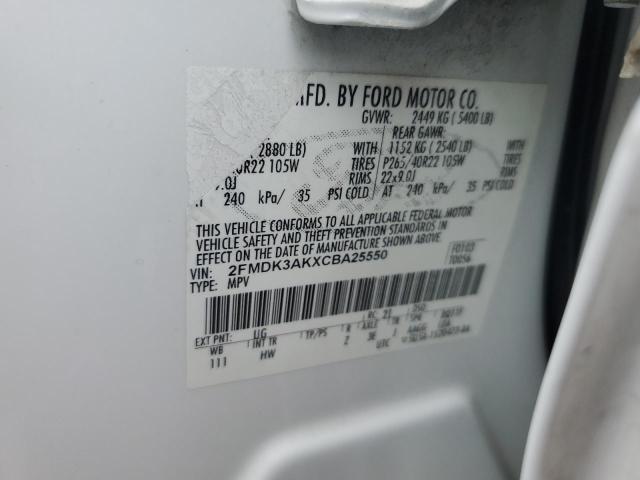 2FMDK3AKXCBA25550 - 2012 FORD EDGE SPORT WHITE photo 13