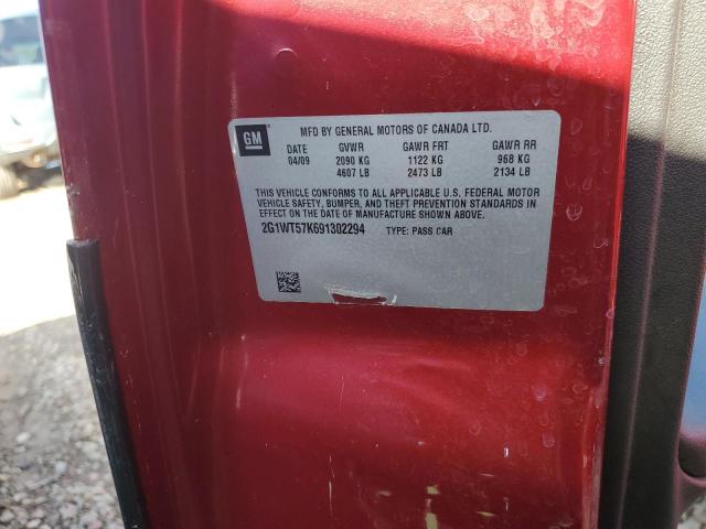 2G1WT57K691302294 - 2009 CHEVROLET IMPALA 1LT 红色 照片 12