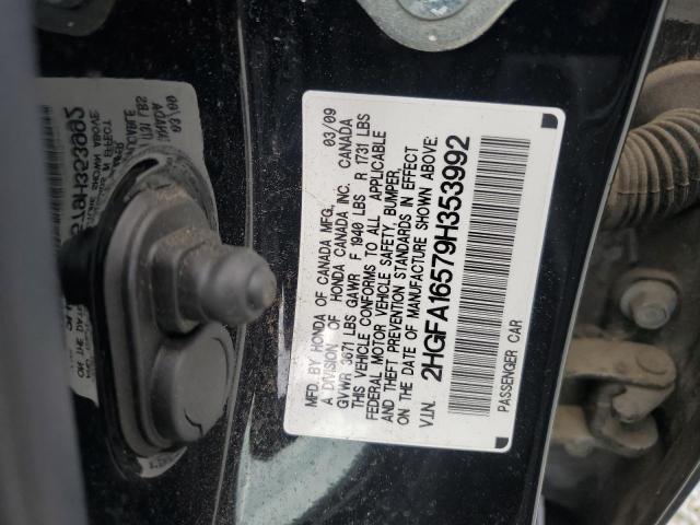 2HGFA16579H353992 - 2009 HONDA CIVIC LX 黑色 照片 12