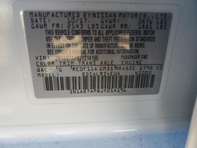 3N1AB7AP8JY214196 - 2018 NISSAN SENTRA S WHITE photo 12