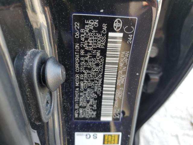 JTDEPMAE9NJ230267 - 2022 TOYOTA COROLLA LE BLACK photo 12