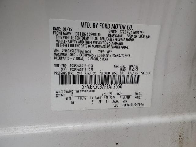 2FMGK5C87FBA12656 - 2015 FORD FLEX SEL WHITE photo 13