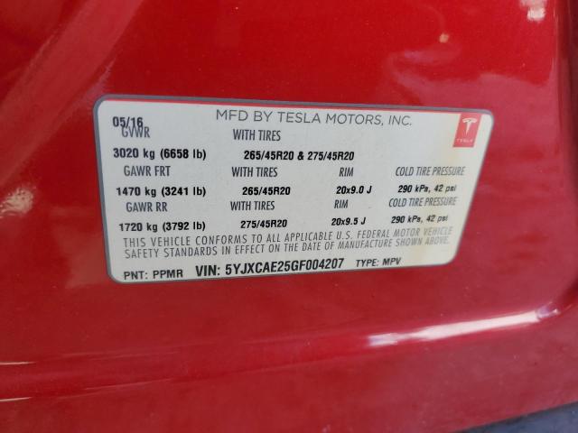 5YJXCAE25GF004207 - 2016 TESLA MODEL X წითელი ფოტო 13