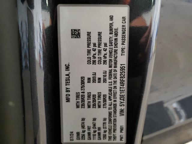 5YJ3E1ET4RF825951 - 2024 TESLA MODEL 3 ნაცრისფერი ფოტო 13