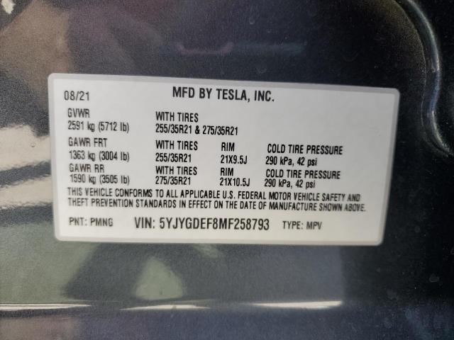 5YJYGDEF8MF258793 - 2021 TESLA MODEL Y BLACK photo 13
