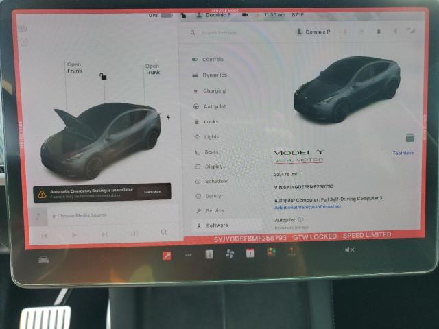 5YJYGDEF8MF258793 - 2021 TESLA MODEL Y BLACK photo 9