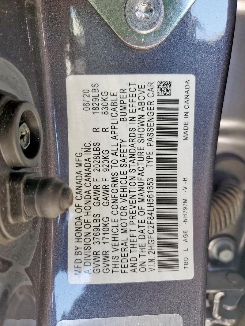 2HGFC2F84LH561653 - 2020 HONDA CIVIC SPORT GRAY photo 12