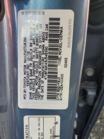 4T1BF32K43U548390 - 2003 TOYOTA CAMRY LE BLUE photo 12