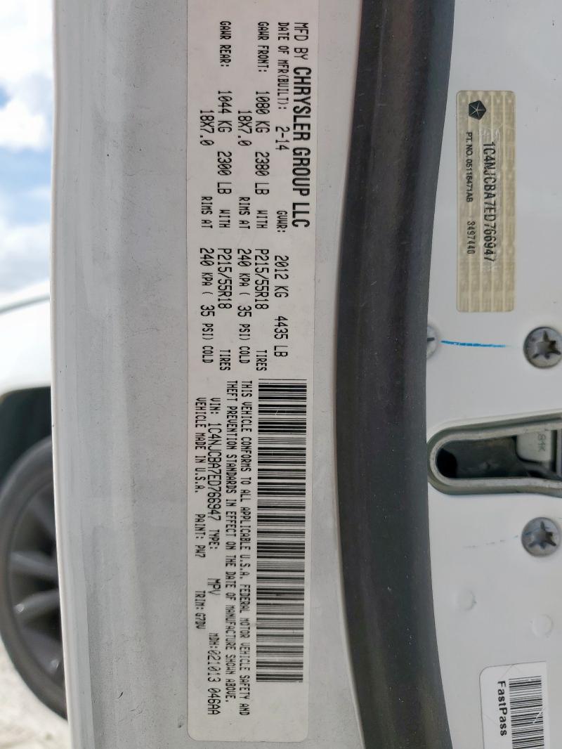 1C4NJCBA7ED766947 - 2014 JEEP COMPASS SPORT WHITE photo 13