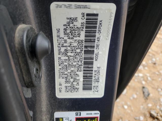 5YFBU4EEXCP029296 - 2012 TOYOTA COROLLA BASE 灰色 照片 12