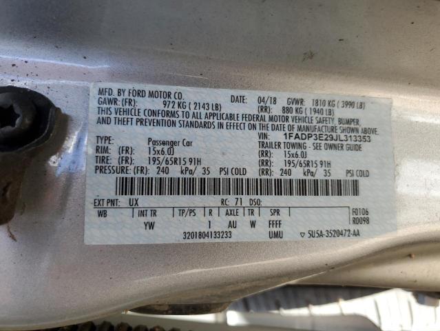 1FADP3E29JL313353 - 2018 FORD FOCUS S SILVER photo 12