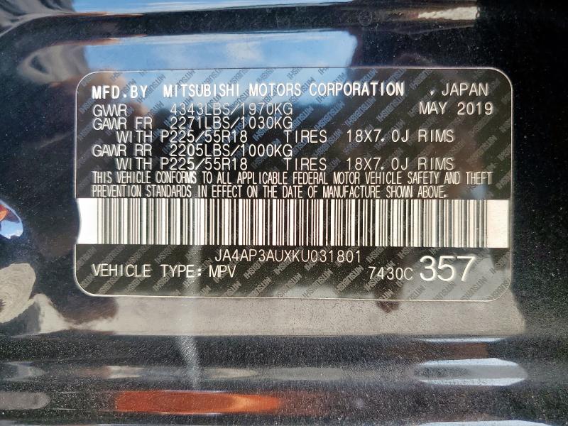JA4AP3AUXKU031801 - 2019 MITSUBISHI OUTLANDER ES BLACK photo 13