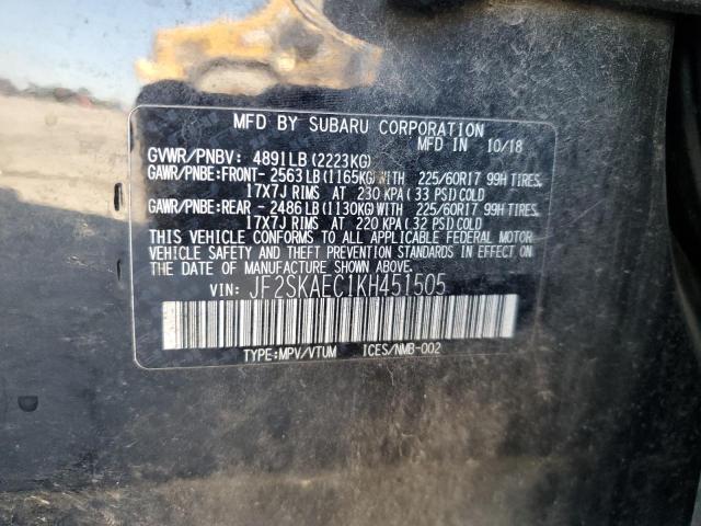 JF2SKAEC1KH451505 - 2019 SUBARU FORESTER PREMIUM أسود صورة 13