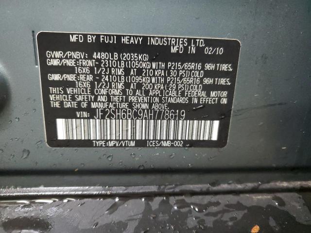 JF2SH6BC9AH778619 - 2010 SUBARU FORESTER XS Türkis Foto 12