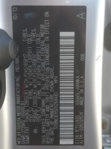 5TDBK3EH5DS268483 - 2013 TOYOTA HIGHLANDER BASE Srebrny zdjęcie 13