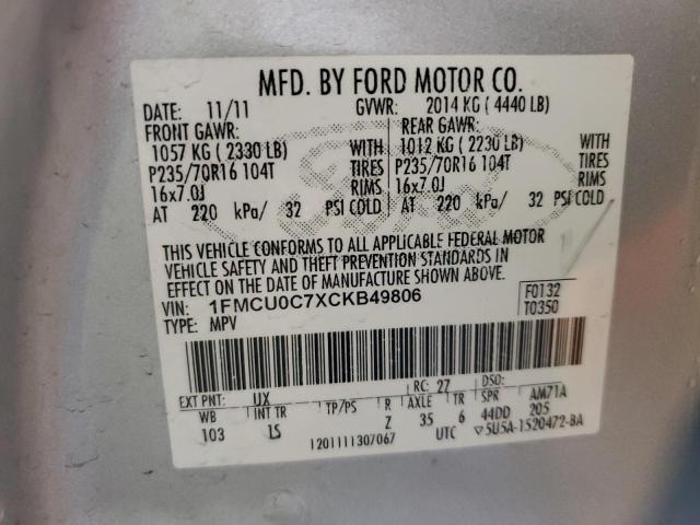 1FMCU0C7XCKB49806 - 2012 FORD ESCAPE XLS SILVER photo 13