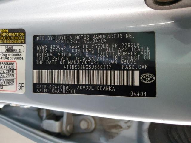 4T1BE32KX5U580217 - 2005 TOYOTA CAMRY LE BLUE photo 12