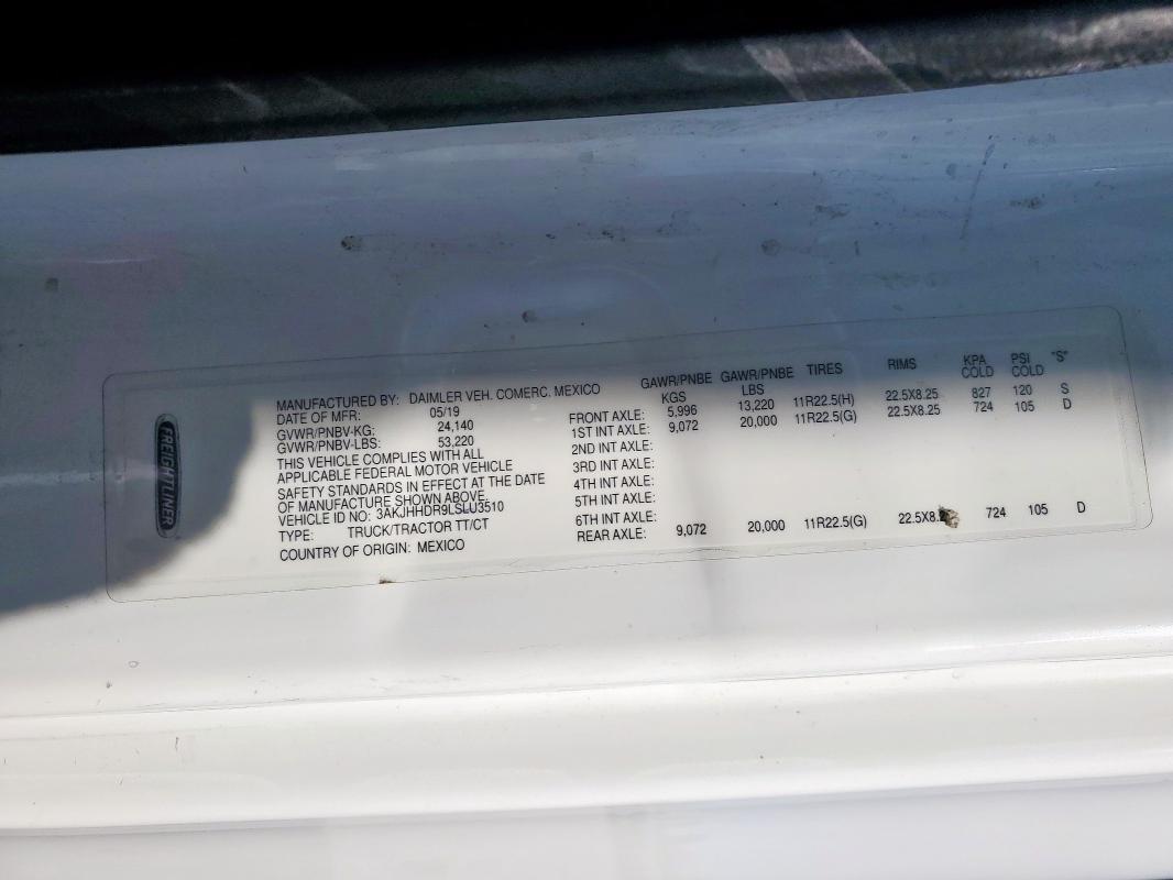 3AKJHHDR9LSLU3510 - 2020 FREIGHTLINER CASCADIA 1 Белый фото 10