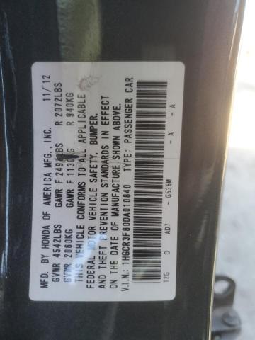 1HGCR3F80DA010840 - 2013 HONDA ACCORD EXL GRAY photo 12