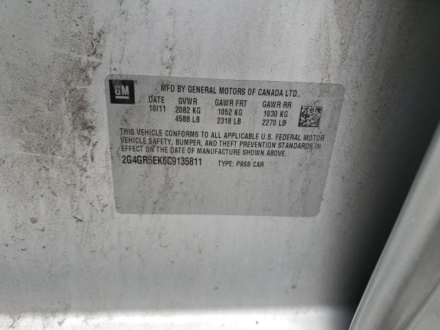 2G4GR5EK6C9135811 - 2012 BUICK REGAL SILVER photo 12