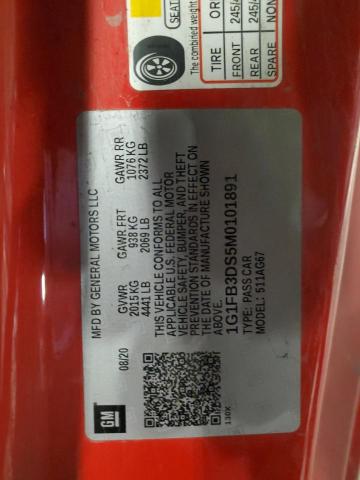 1G1FB3DS5M0101891 - 2021 CHEVROLET CAMARO LS Qırmızı foto 12