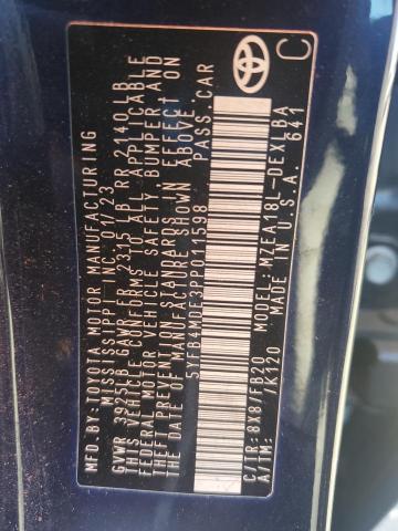 5YFB4MDE3PP011598 - 2023 TOYOTA COROLLA LE BLUE photo 12