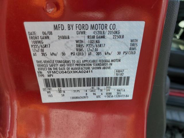 1FMCU04GX9KA02411 - 2009 FORD ESCAPE LIMITED 红色 照片 13
