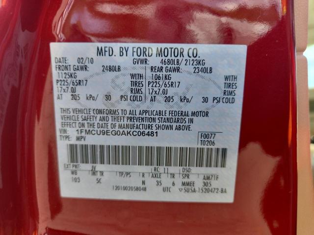 1FMCU9EG0AKC06481 - 2010 FORD ESCAPE LIMITED 红色 照片 13