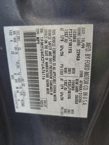 1FMYU60X2YUA76116 - 2000 FORD EXPLORER SPORT Mavi foto 12