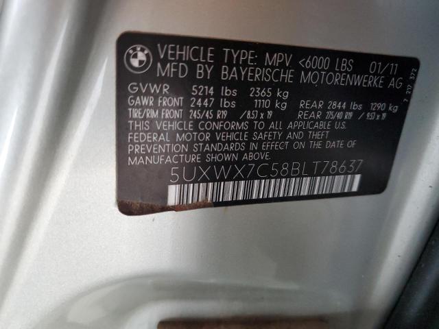 5UXWX7C58BLT78637 - 2011 BMW X3 XDRIVE35I SILVER photo 12