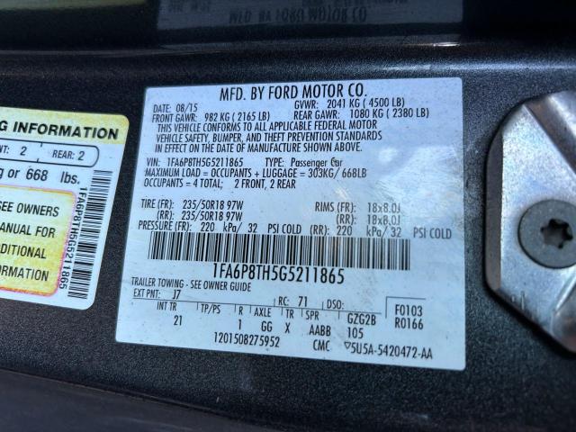 1FA6P8TH5G5211865 - 2016 FORD MUSTANG GRAY photo 10