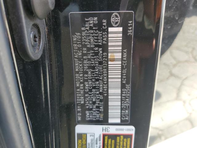 4T4BE46K89R137219 - 2009 TOYOTA CAMRY BASE Czarny zdjęcie 12