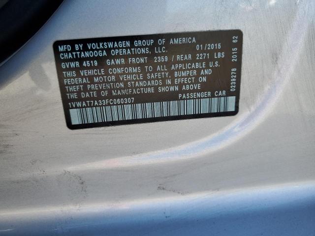 1VWAT7A33FC060307 - 2015 VOLKSWAGEN PASSAT S SILVER photo 12