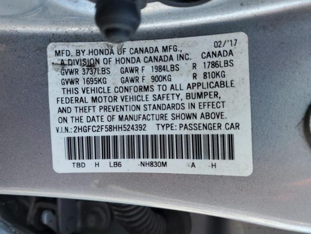 2HGFC2F58HH524392 - 2017 HONDA CIVIC LX SILVER photo 13