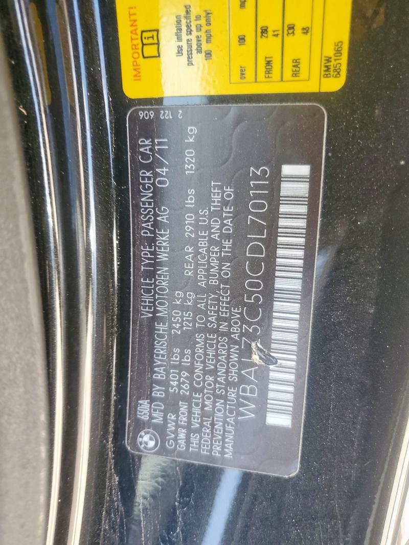 WBALZ3C50CDL70113 - 2012 BMW 650 I BLACK photo 12