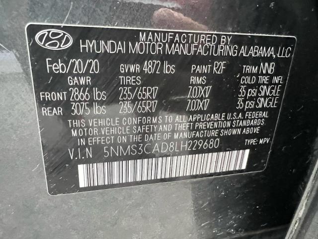 5NMS3CAD8LH229680 - 2020 HYUNDAI SANTA FE SEL Կանաչ լուսանկար 10