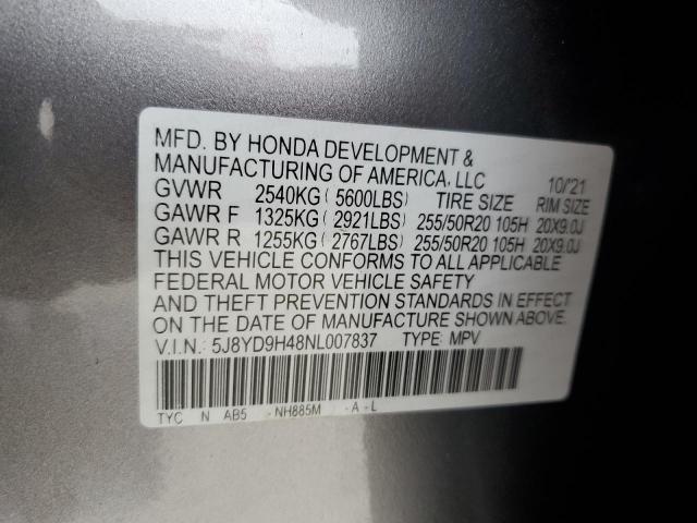 5J8YD9H48NL007837 - 2022 ACURA MDX TECHNOLOGY 灰色 照片 14