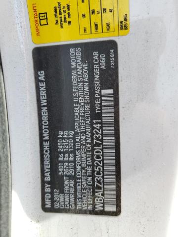 WBALZ3C52CDL73241 - 2012 BMW 650 I 白色 照片 12