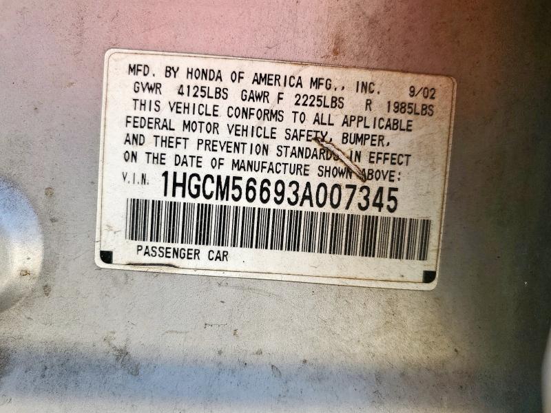 1HGCM56693A007345 - 2003 HONDA ACCORD EX SILVER photo 12