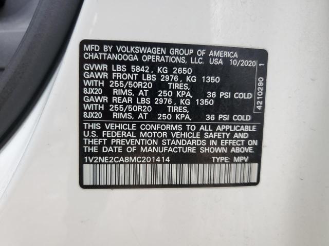 1V2NE2CA8MC201414 - 2021 VOLKSWAGEN ATLAS CROS SE Beyaz fotoğraf 14