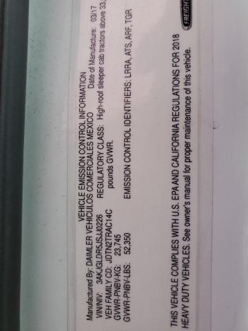 3AKJGLDR5JSJJ0226 - 2018 FREIGHTLINER CASCADIA 1 Білий фото 10