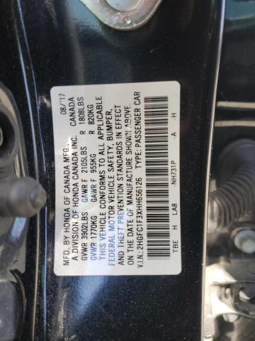 2HGFC1F3XHH656126 - 2017 HONDA CIVIC EX أسود صورة 12