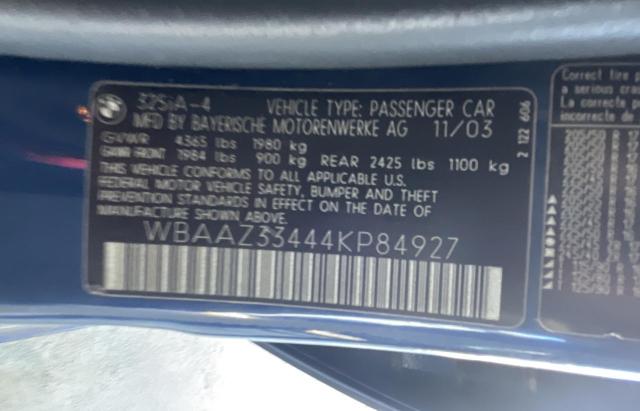 WBAAZ33444KP84927 - 2004 BMW 325 IS SULEV BLUE photo 10