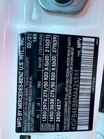 4JGFB4KB8MA426511 - 2021 MERCEDES-BENZ GLE 350 4MATIC WHITE photo 10