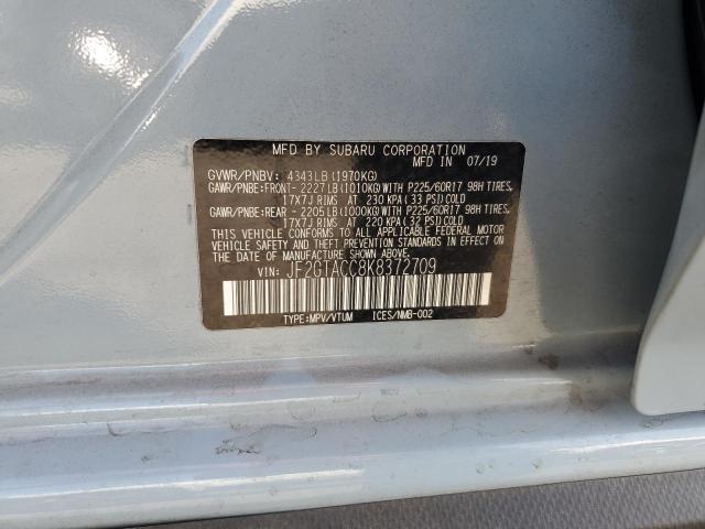 JF2GTACC8K8372709 - 2019 SUBARU CROSSTREK PREMIUM Сұр фото 14