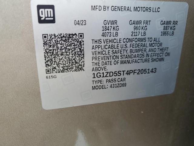 1G1ZD5ST4PF205143 - 2023 CHEVROLET MALIBU LT ბეჟი ფოტო 12