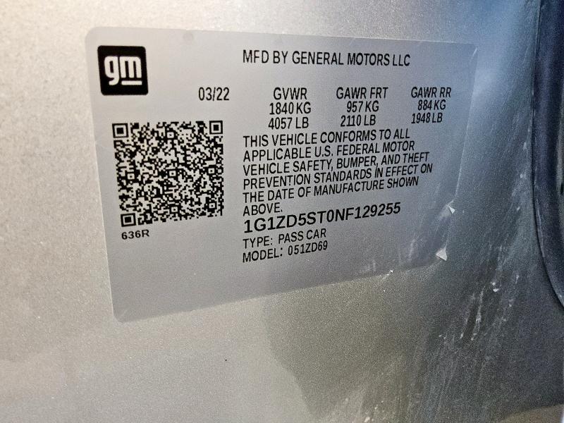 1G1ZD5ST0NF129255 - 2022 CHEVROLET MALIBU LT GRAY photo 12