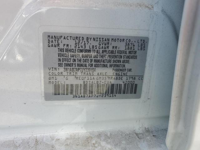 3N1AB7AP7JY239154 - 2018 NISSAN SENTRA S WHITE photo 12